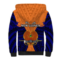 Unisex sherpa hoodie with 'Papua New Guinea' emblem, orange and blue front print