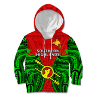 Papua New Guinea Kid Hoodie Southern Highlands Province Mix Coat Of Arms Polynesian Art - Wonder Print Shop