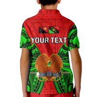 Kid's polo shirt back in red and green with Your Text and eagle emblem