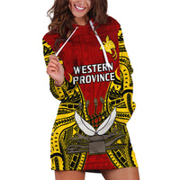 Papua New Guinea Hoodie Dress Western Province Mix Coat Of Arms Polynesian Art - Wonder Print Shop