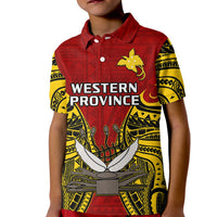 Kids red polo shirt with yellow patterned sleeves, Western Province graphic