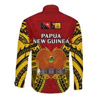 Papua New Guinea Long Sleeve Button Shirt Western Province Mix Coat Of Arms Polynesian Art - Wonder Print Shop