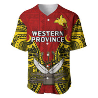 (Custom Personalised) Papua New Guinea Baseball Jersey Western Province Mix Coat Of Arms Polynesian Art - Wonder Print Shop