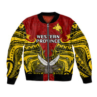 (Custom Personalised) Papua New Guinea Bomber Jacket Western Province Mix Coat Of Arms Polynesian Art - Wonder Print Shop