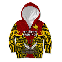 (Custom Personalised) Papua New Guinea Kid Hoodie Western Province Mix Coat Of Arms Polynesian Art - Wonder Print Shop