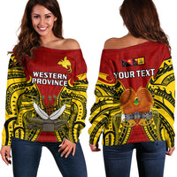 (Custom Personalised) Papua New Guinea Off Shoulder Sweater Western Province Mix Coat Of Arms Polynesian Art - Wonder Print Shop