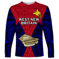 Unisex long-sleeve shirt with red and blue tribal design, West New Britain text