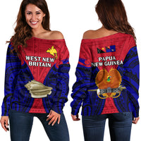 Papua New Guinea Off Shoulder Sweater West New Britain Province Mix Coat Of Arms Polynesian Art - Wonder Print Shop