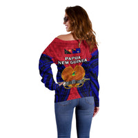 Papua New Guinea Off Shoulder Sweater West New Britain Province Mix Coat Of Arms Polynesian Art - Wonder Print Shop