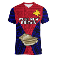 Papua New Guinea Women V Neck T Shirt West New Britain Province Mix Coat Of Arms Polynesian Art - Wonder Print Shop