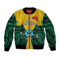 (Custom Personalised) Papua New Guinea Bomber Jacket Hela Province Mix Coat Of Arms Polynesian Art - Wonder Print Shop