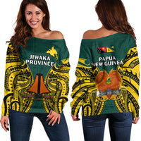 Papua New Guinea Off Shoulder Sweater Jiwaka Province Mix Coat Of Arms Polynesian Art - Wonder Print Shop
