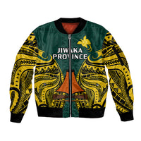 Papua New Guinea Sleeve Zip Bomber Jacket Jiwaka Province Mix Coat Of Arms Polynesian Art - Wonder Print Shop