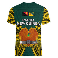 Papua New Guinea Women V Neck T Shirt Jiwaka Province Mix Coat Of Arms Polynesian Art - Wonder Print Shop