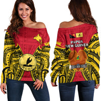 Papua New Guinea Off Shoulder Sweater National Capital District Mix Coat Of Arms Polynesian Art - Wonder Print Shop