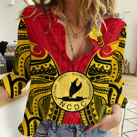Papua New Guinea Women Casual Shirt National Capital District Mix Coat Of Arms Polynesian Art - Wonder Print Shop