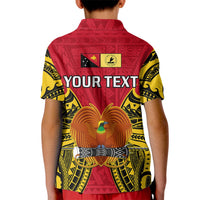 Kid red polo shirt back with “YOUR TEXT” and eagle tribal artwork