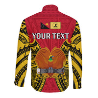 (Custom Personalised) Papua New Guinea Long Sleeve Button Shirt National Capital District Mix Coat Of Arms Polynesian Art - Wonder Print Shop
