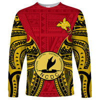 (Custom Personalised) Papua New Guinea Long Sleeve Shirt National Capital District Mix Coat Of Arms Polynesian Art - Wonder Print Shop