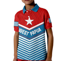 Kids polo shirt with red and blue chevron design, white star and West Papua text