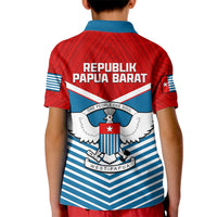 Kids polo shirt back with red chevron, REPUBLIK PAPUA BARAT text and crest emblem