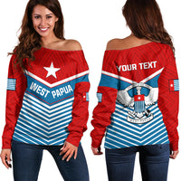 (Custom Personalised) West Papua Off Shoulder Sweater Coat Of Arms And Morning Star Flag - Wonder Print Shop