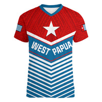 (Custom Personalised) West Papua Women V Neck T Shirt Coat Of Arms And Morning Star Flag - Wonder Print Shop