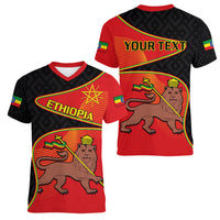 (Custom Personalised) Ethiopia Derg Downfall Day Women V Neck T Shirt Ethiopian Lion of Judah - Wonder Print Shop