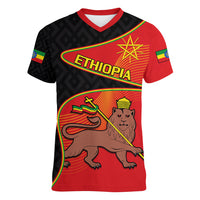 (Custom Personalised) Ethiopia Derg Downfall Day Women V Neck T Shirt Ethiopian Lion of Judah - Wonder Print Shop