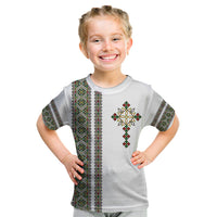 Ethiopia Kid T Shirt Ethiopian Tilet With African Pattern Ver.02 - Wonder Print Shop