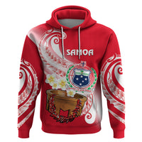Custom Samoa Hoodie Ula Fala Kava Bowl Plumeria Polynesian Red - Wonder Print Shop