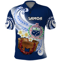 Custom Samoa Polo Shirt Ula Fala Kava Bowl Plumeria Polynesian Blue - Wonder Print Shop