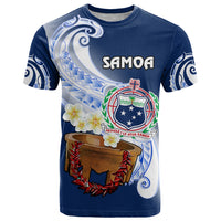 Custom Samoa T Shirt Ula Fala Kava Bowl Plumeria Polynesian Blue - Wonder Print Shop