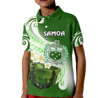 Custom Samoa Polo Shirt for Kid Ula Fala Kava Bowl Plumeria Polynesian Green - Wonder Print Shop