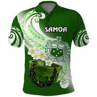 Custom Samoa Polo Shirt Ula Fala Kava Bowl Plumeria Polynesian Green - Wonder Print Shop