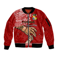 Tonga Fathers Day Sleeve Zip Bomber Jacket Red Tongan Ngatu I Love You Dad - Wonder Print Shop