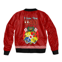 Tonga Fathers Day Sleeve Zip Bomber Jacket Red Tongan Ngatu I Love You Dad - Wonder Print Shop