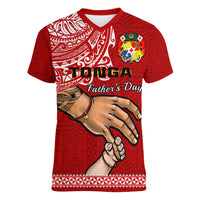 Tonga Fathers Day Women V Neck T Shirt Red Tongan Ngatu I Love You Dad - Wonder Print Shop
