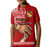 Custom Fathers Day Tonga Polo Shirt for Kid Red Tongan Ngatu I Love You Dad - Wonder Print Shop