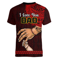 Tonga Fathers Day Women V Neck T Shirt Black Tongan Ngatu I Love You Dad - Wonder Print Shop