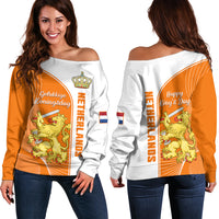 Netherlands Kings Day Off Shoulder Sweater Gelukkige Koningsdag Ver.01 - Wonder Print Shop