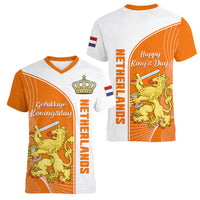 Netherlands Kings Day Women V Neck T Shirt Gelukkige Koningsdag Ver.01 - Wonder Print Shop