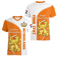 (Custom Personalised) Netherlands Kings Day Women V Neck T Shirt Gelukkige Koningsdag Ver.01 - Wonder Print Shop