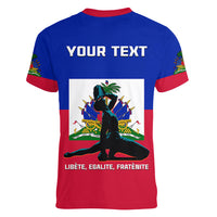 (Custom Personalised) Haiti Women V Neck T Shirt Negre Marron With Haitian Flag - Wonder Print Shop
