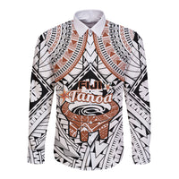 Fiji Tanoa Long Sleeve Button Shirt Kava Bowl Fijian Tapa Brown Pattern - Wonder Print Shop