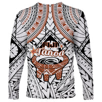 Fiji Tanoa Long Sleeve Shirt Kava Bowl Fijian Tapa Brown Pattern - Wonder Print Shop