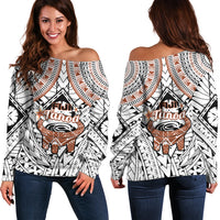 Fiji Tanoa Off Shoulder Sweater Kava Bowl Fijian Tapa Brown Pattern - Wonder Print Shop