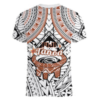 Fiji Tanoa Women V Neck T Shirt Kava Bowl Fijian Tapa Brown Pattern - Wonder Print Shop