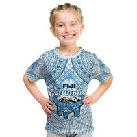 Fiji Tanoa Kid T Shirt Kava Bowl Fijian Tapa Blue Pattern - Wonder Print Shop
