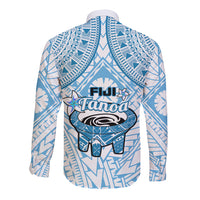 Fiji Tanoa Long Sleeve Button Shirt Kava Bowl Fijian Tapa Blue Pattern - Wonder Print Shop
